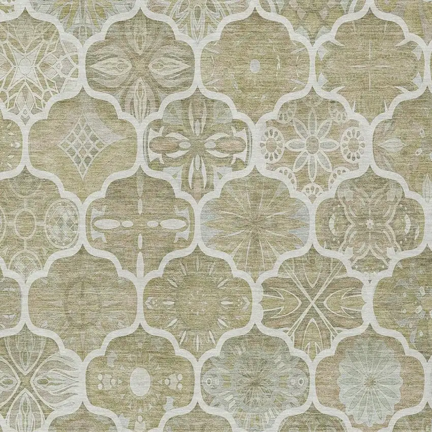 Taupe And Brown Ogee Washable Indoor Outdoor Area Rug Photo 6