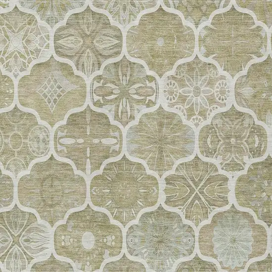 Taupe And Brown Ogee Washable Indoor Outdoor Area Rug Photo 6