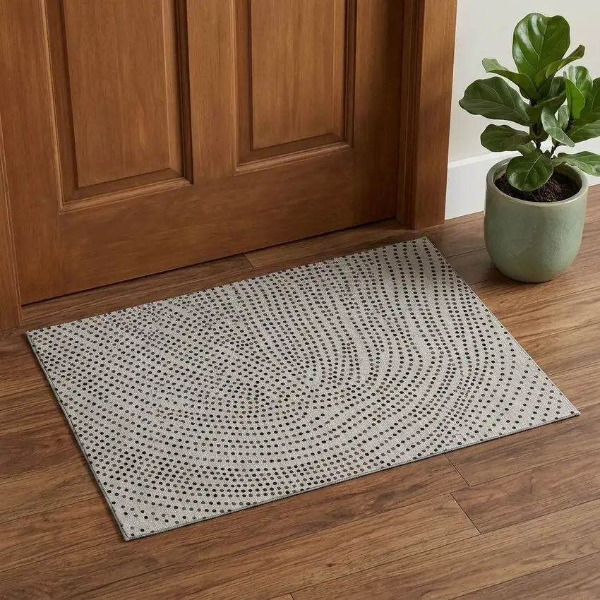 Taupe And Brown Polka Dot Washable Area Rug With UV Protection Photo 1