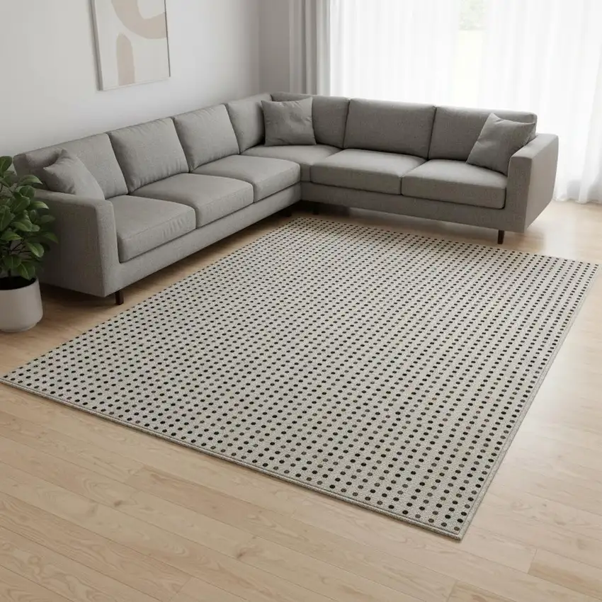 Taupe And Brown Polka Dot Washable Area Rug With UV Protection Photo 2