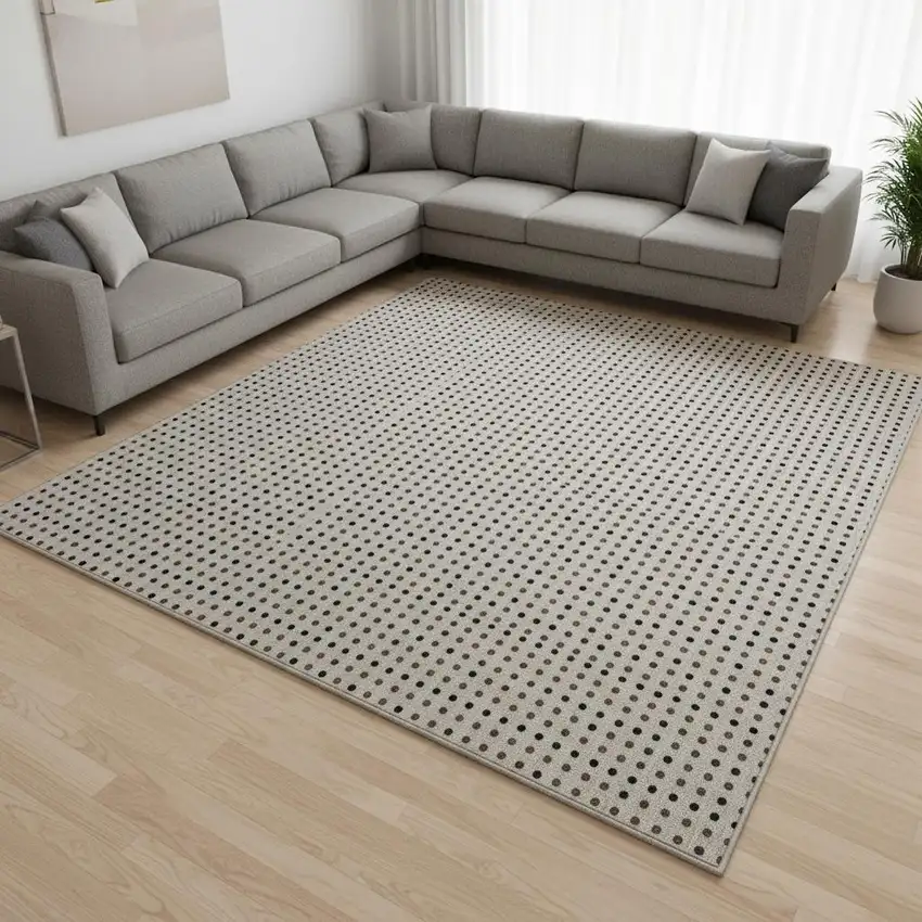 Taupe And Brown Polka Dot Washable Area Rug With UV Protection Photo 2