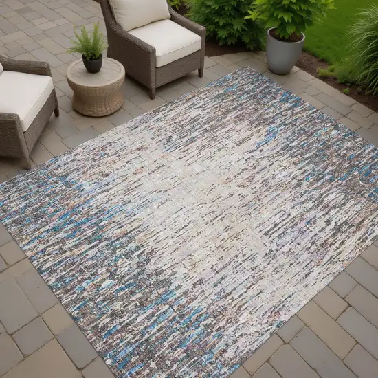Taupe And Brown Striped Washable Indoor Outdoor Area Rug Photo 7