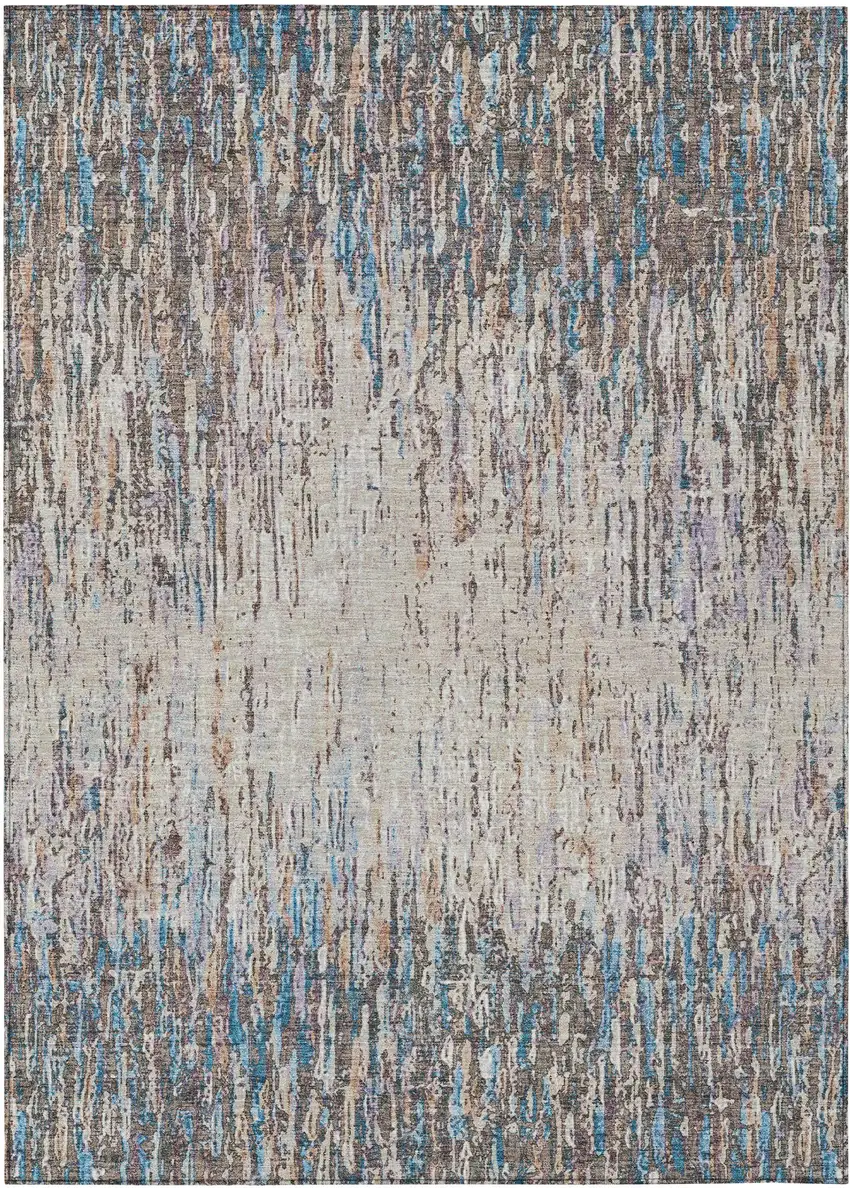 Taupe And Brown Striped Washable Indoor Outdoor Area Rug Photo 1