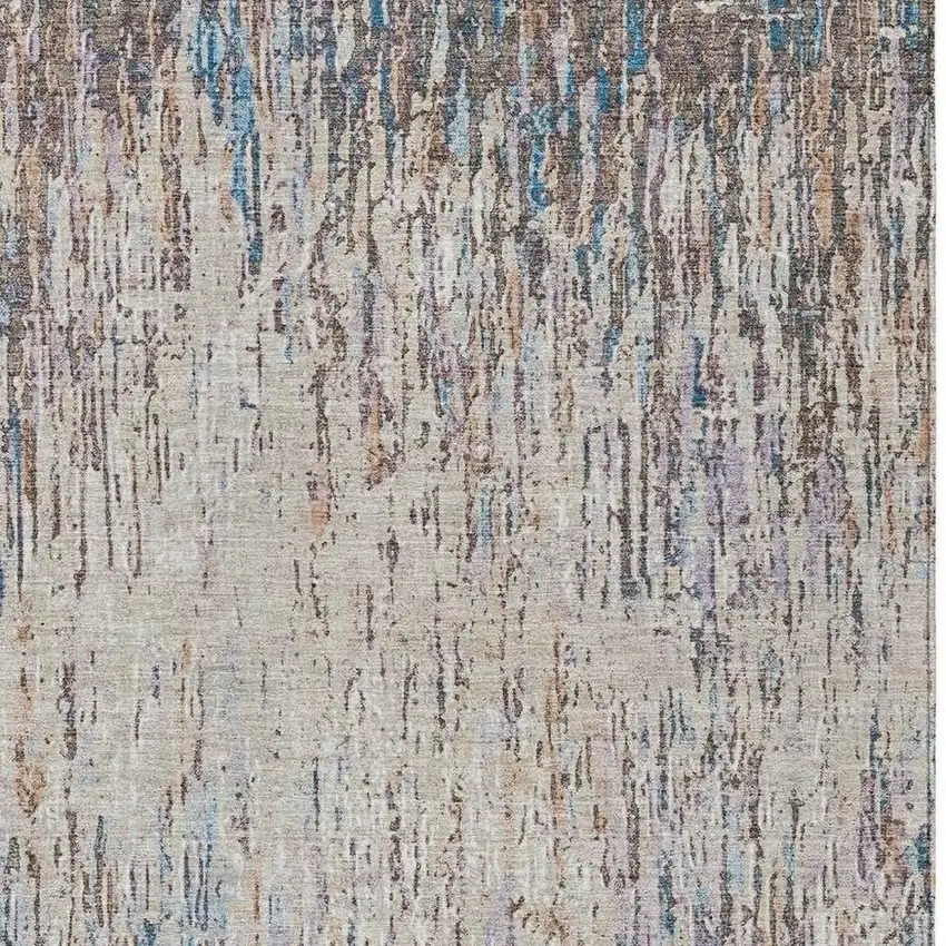 Taupe And Brown Striped Washable Indoor Outdoor Area Rug Photo 2