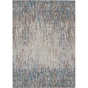 Photo of Taupe And Brown Striped Washable Indoor Outdoor Area Rug