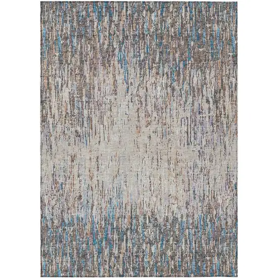 Taupe And Brown Striped Washable Indoor Outdoor Area Rug Photo 1