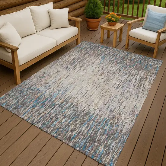 Taupe And Brown Striped Washable Indoor Outdoor Area Rug Photo 4