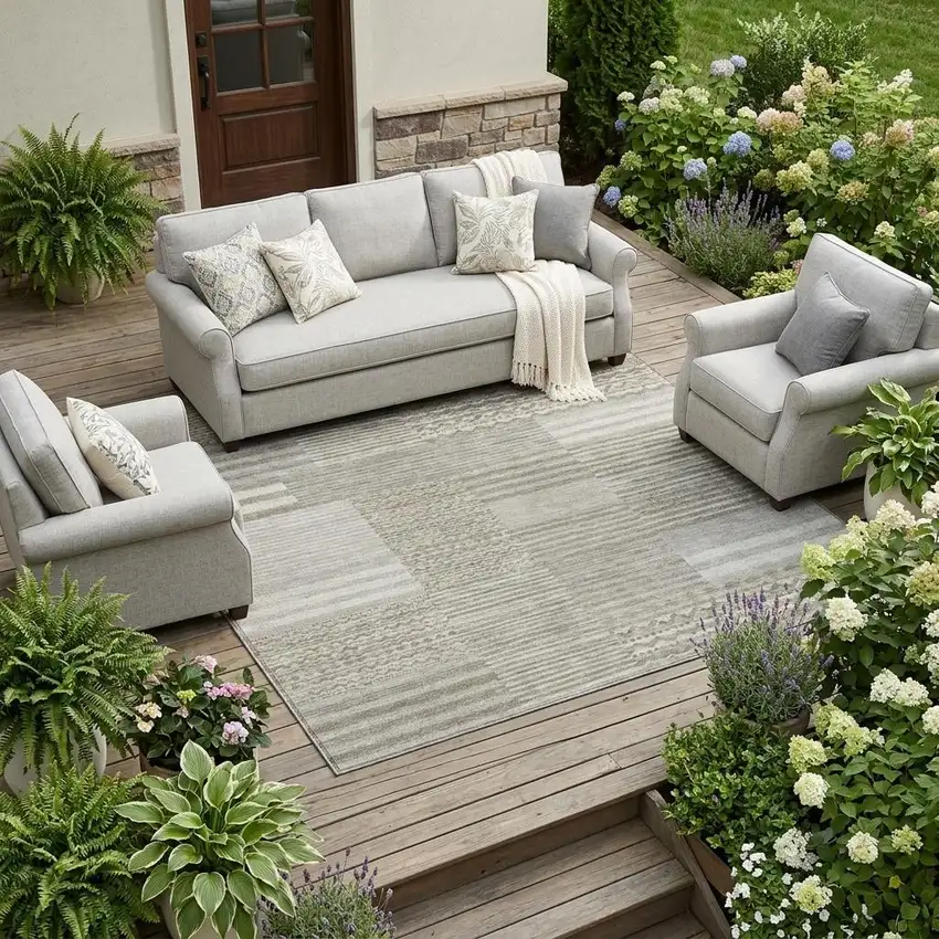 Taupe And Brown Striped Washable Indoor Outdoor Area Rug Photo 1