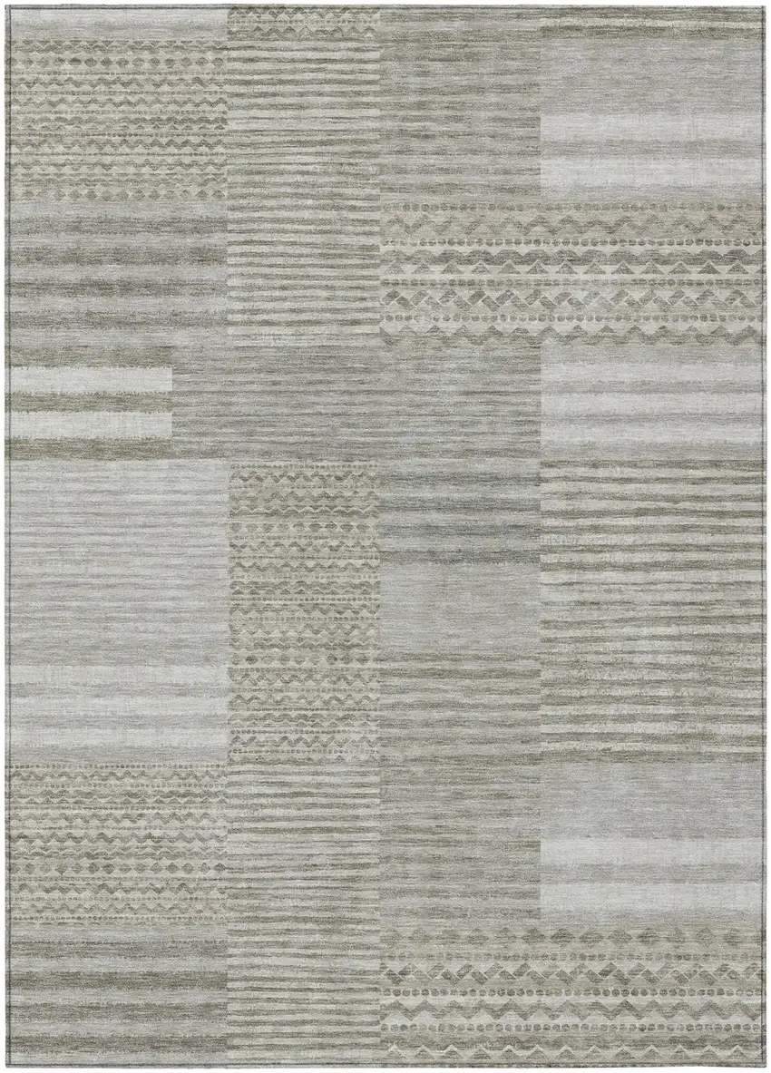 Taupe And Brown Striped Washable Indoor Outdoor Area Rug Photo 2