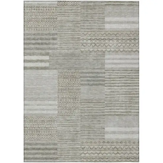 Taupe And Brown Striped Washable Indoor Outdoor Area Rug Photo 2