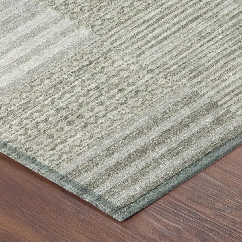 Taupe And Brown Striped Washable Indoor Outdoor Area Rug Photo 5