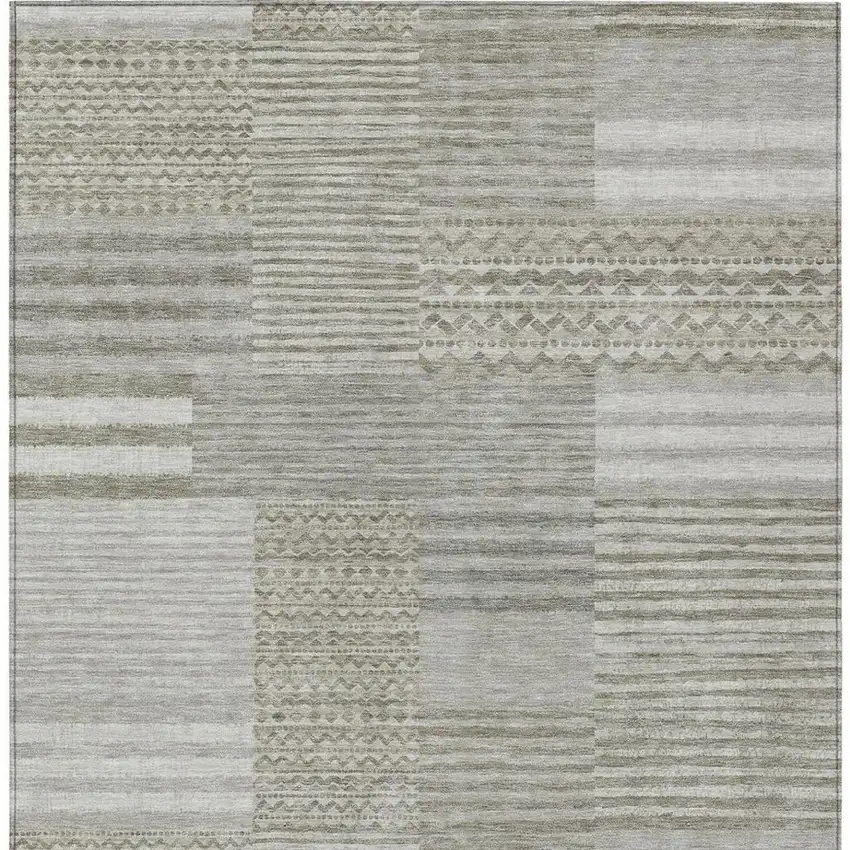 Taupe And Brown Striped Washable Indoor Outdoor Area Rug Photo 4
