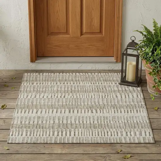 Taupe And Brown Striped Washable Indoor Outdoor Area Rug Photo 1