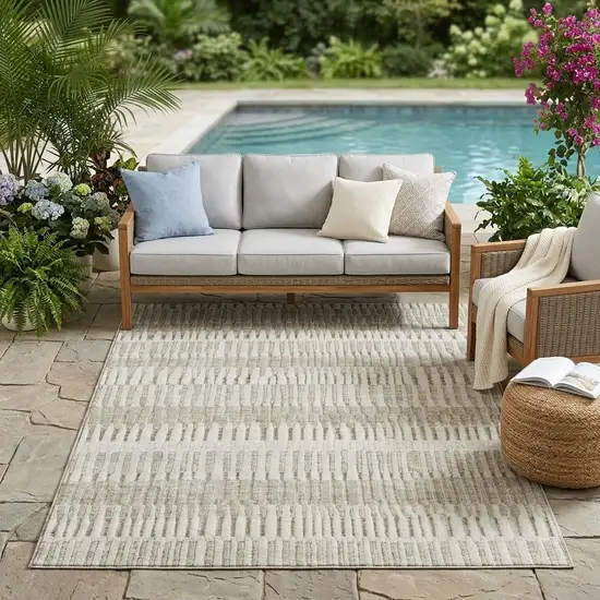 Taupe And Brown Striped Washable Indoor Outdoor Area Rug Photo 1