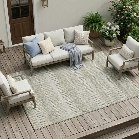 Taupe And Brown Striped Washable Indoor Outdoor Area Rug Photo 1