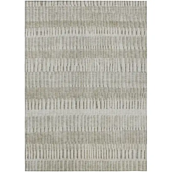 Taupe And Brown Striped Washable Indoor Outdoor Area Rug Photo 2