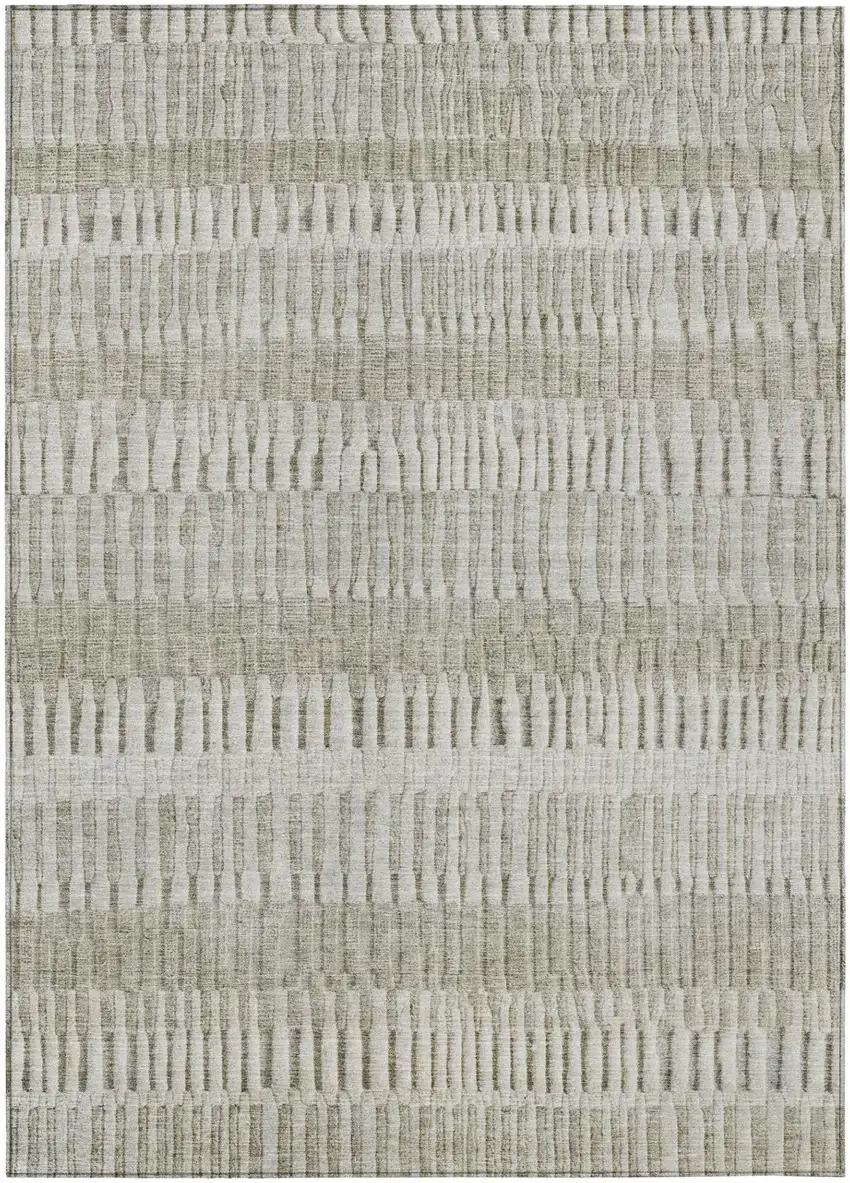 Taupe And Brown Striped Washable Indoor Outdoor Area Rug Photo 2