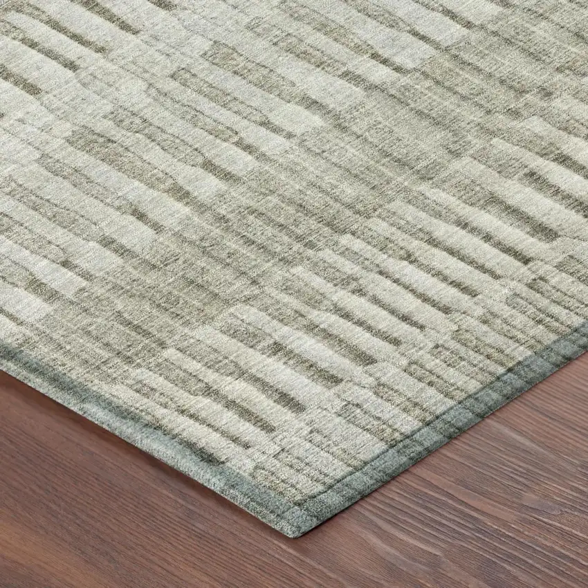 Taupe And Brown Striped Washable Indoor Outdoor Area Rug Photo 3