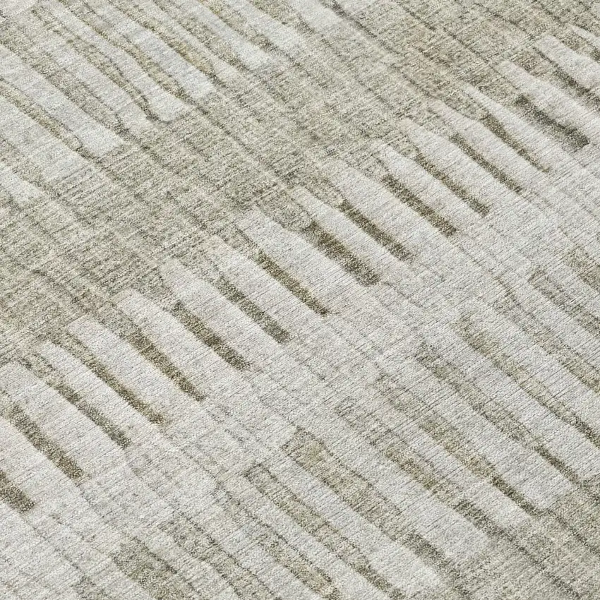 Taupe And Brown Striped Washable Indoor Outdoor Area Rug Photo 4