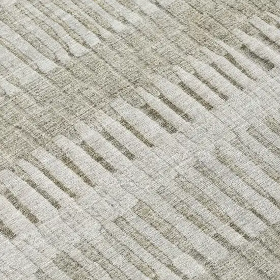 Taupe And Brown Striped Washable Indoor Outdoor Area Rug Photo 4