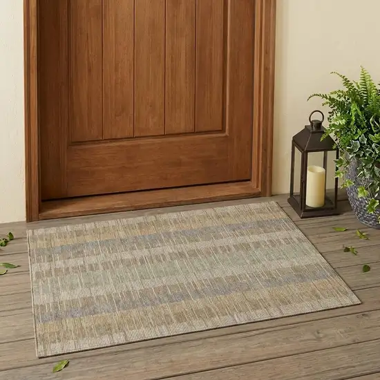 Taupe And Brown Striped Washable Indoor Outdoor Area Rug Photo 1