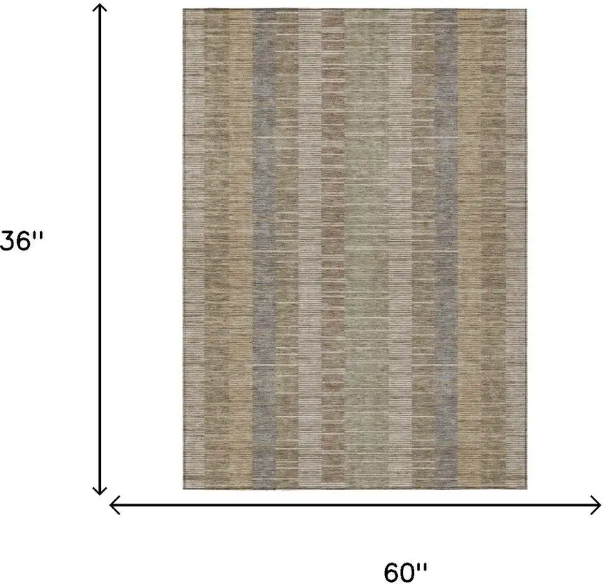 Taupe And Brown Striped Washable Indoor Outdoor Area Rug Photo 5