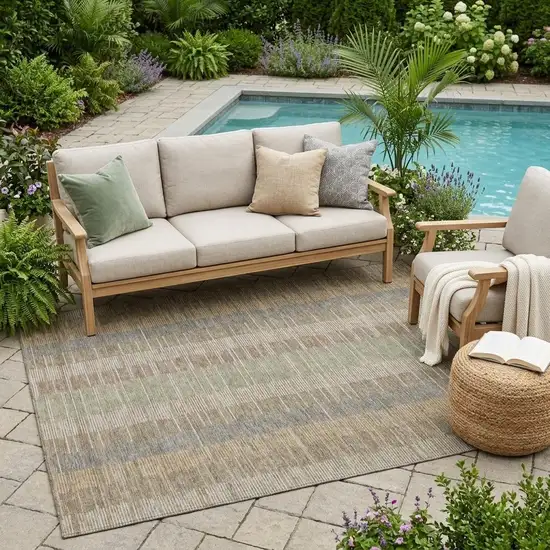 Taupe And Brown Striped Washable Indoor Outdoor Area Rug Photo 1