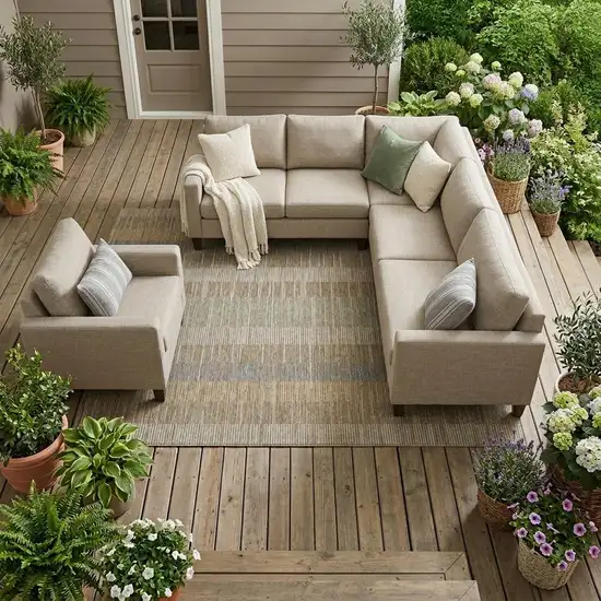 Taupe And Brown Striped Washable Indoor Outdoor Area Rug Photo 1