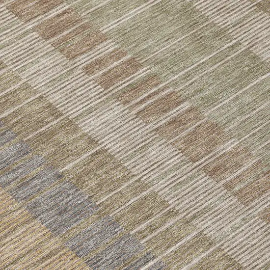 Taupe And Brown Striped Washable Indoor Outdoor Area Rug Photo 4
