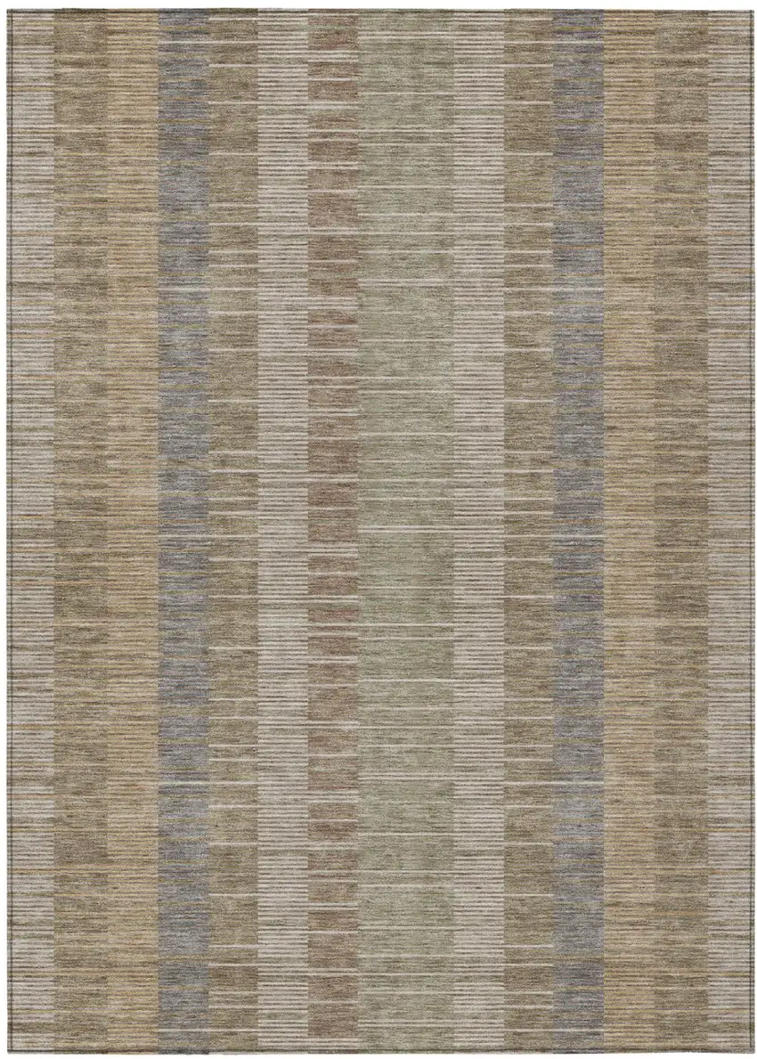 Taupe And Brown Striped Washable Indoor Outdoor Area Rug Photo 2