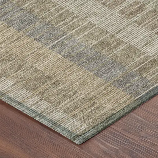Taupe And Brown Striped Washable Indoor Outdoor Area Rug Photo 3