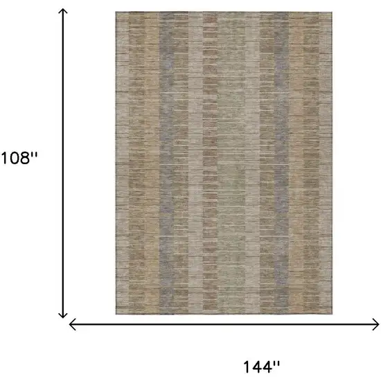Taupe And Brown Striped Washable Indoor Outdoor Area Rug Photo 5