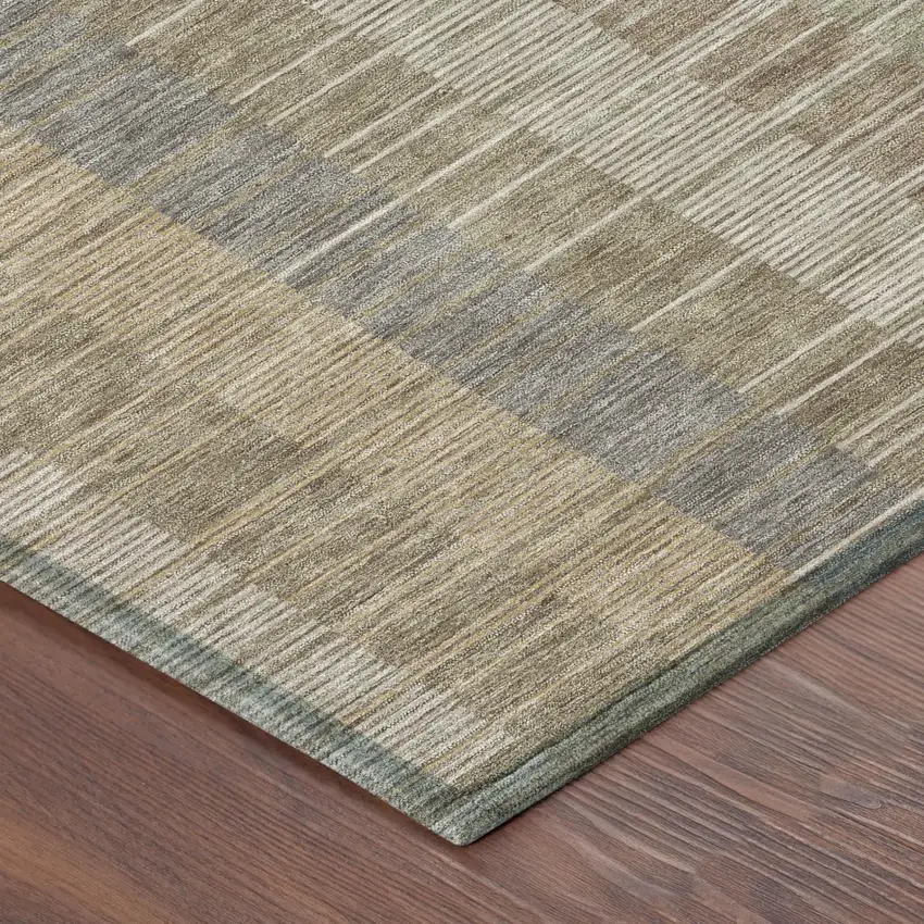 Taupe And Brown Striped Washable Indoor Outdoor Area Rug Photo 3