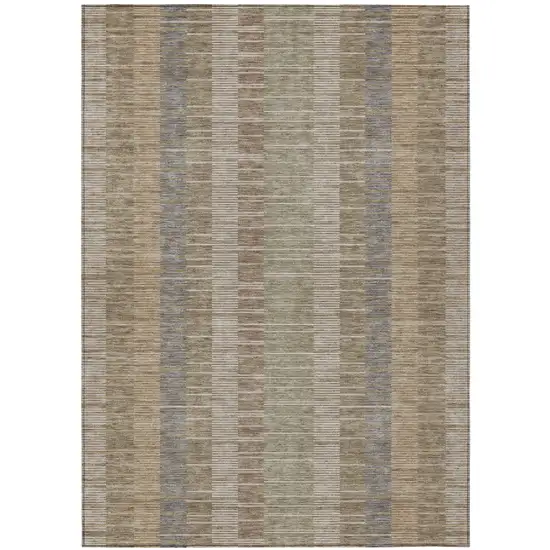 Taupe And Brown Striped Washable Indoor Outdoor Area Rug Photo 2