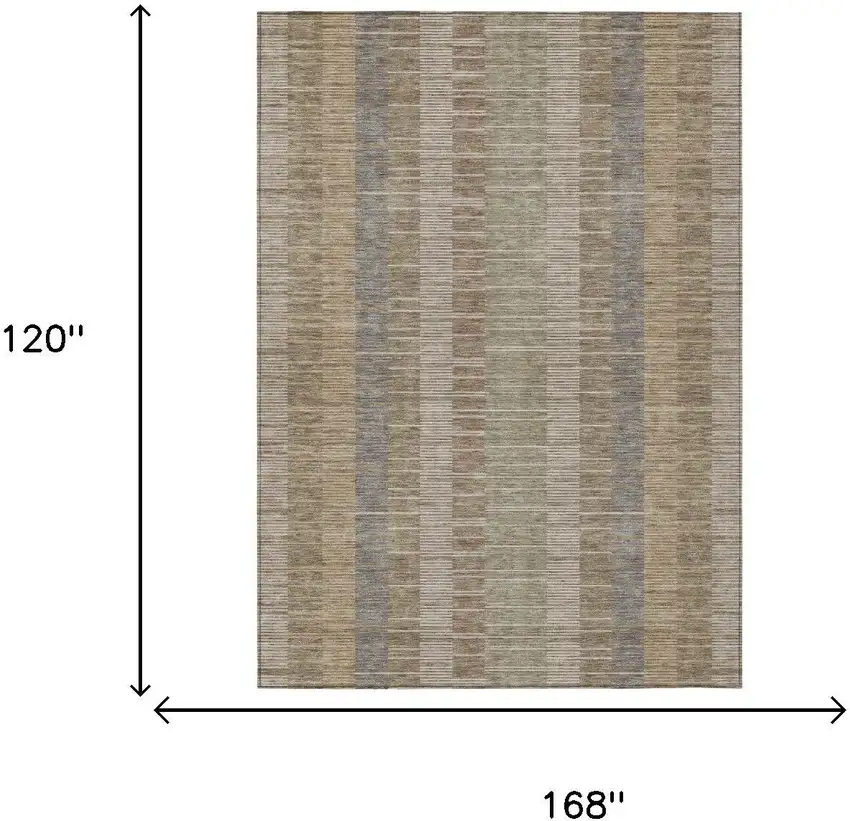 Taupe And Brown Striped Washable Indoor Outdoor Area Rug Photo 5