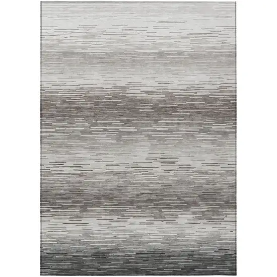 Taupe And Brown Striped Washable Indoor Outdoor Area Rug Photo 2