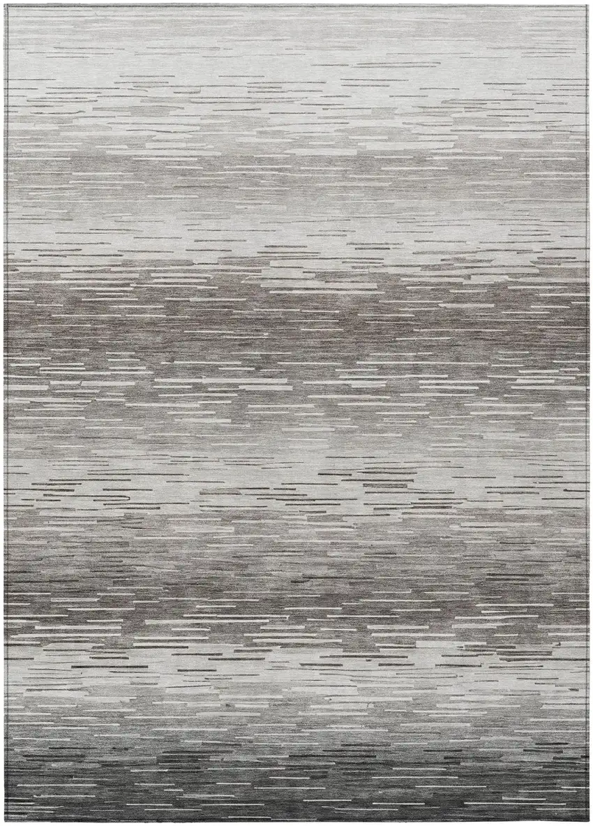 Taupe And Brown Striped Washable Indoor Outdoor Area Rug Photo 2