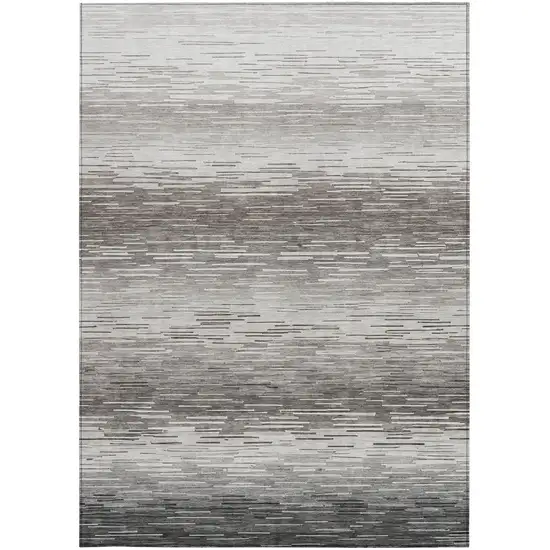 Taupe And Brown Striped Washable Indoor Outdoor Area Rug Photo 3