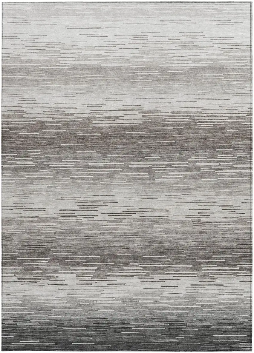 Taupe And Brown Striped Washable Indoor Outdoor Area Rug Photo 3