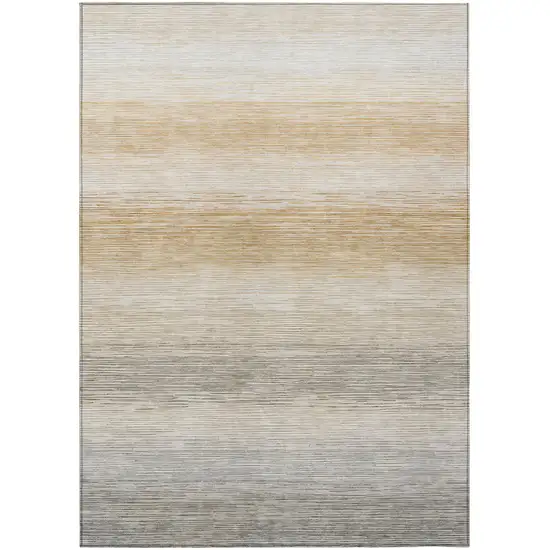 Taupe And Brown Striped Washable Indoor Outdoor Area Rug Photo 1