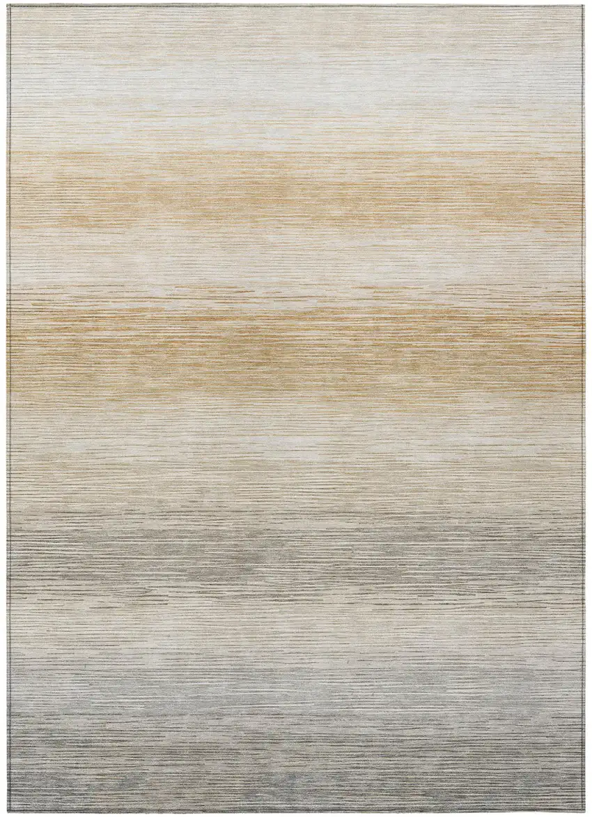 Taupe And Brown Striped Washable Indoor Outdoor Area Rug Photo 1