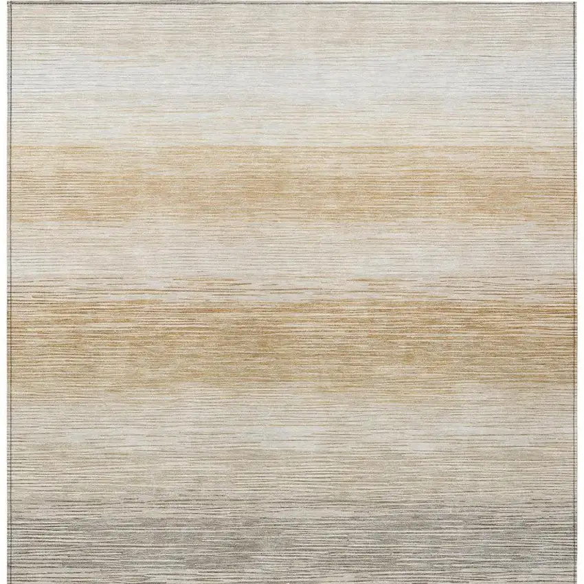 Taupe And Brown Striped Washable Indoor Outdoor Area Rug Photo 3