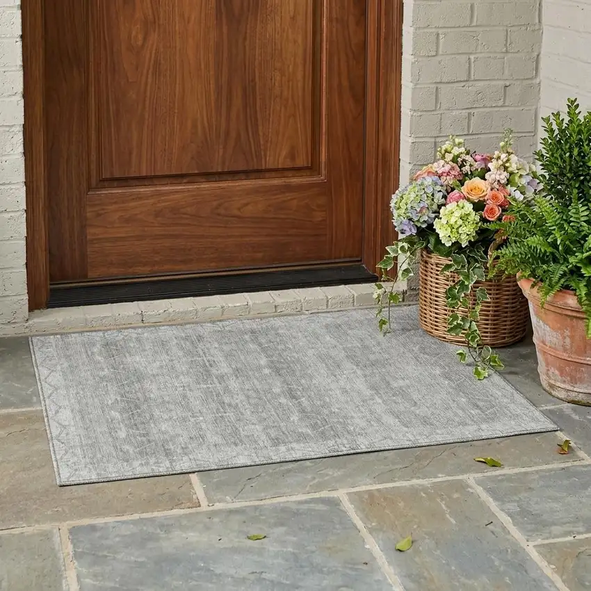 Taupe And Brown Tribal Washable Indoor Outdoor Area Rug Photo 1