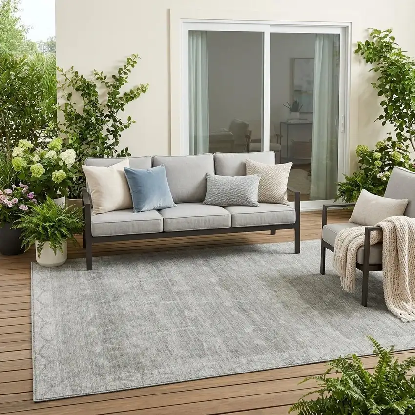 Taupe And Brown Tribal Washable Indoor Outdoor Area Rug Photo 1