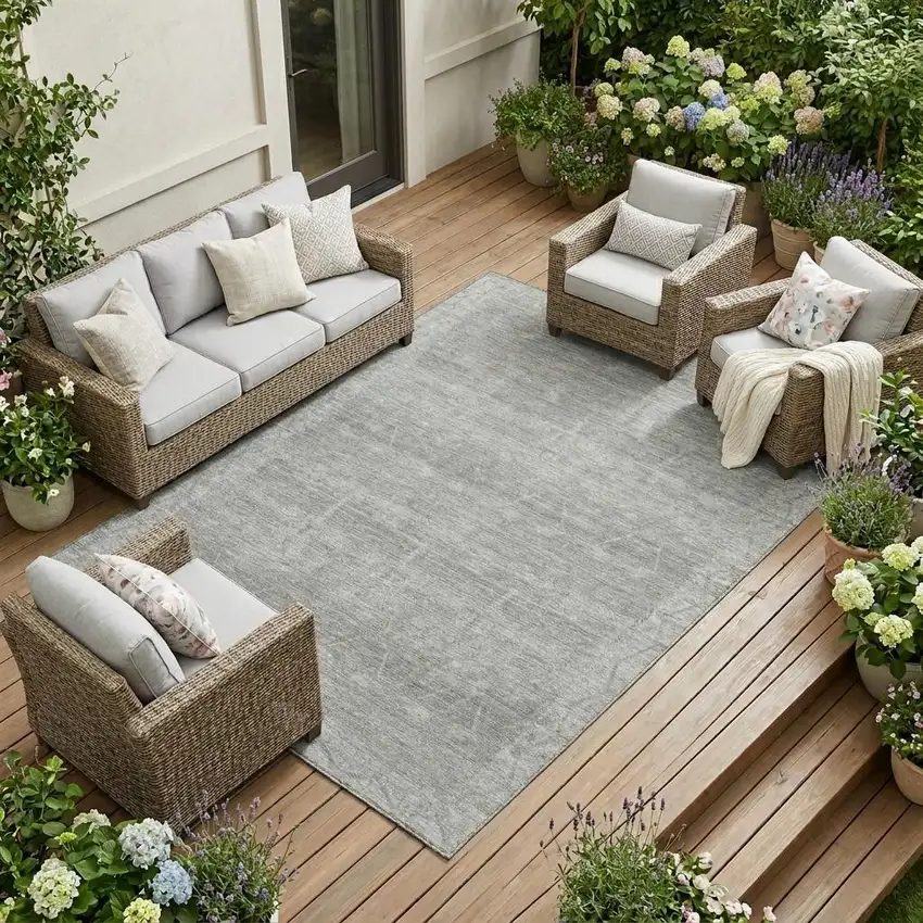 Taupe And Brown Tribal Washable Indoor Outdoor Area Rug Photo 1