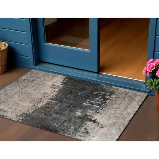 Taupe And Charcoal Abstract Washable Indoor Outdoor Area Rug Photo 1