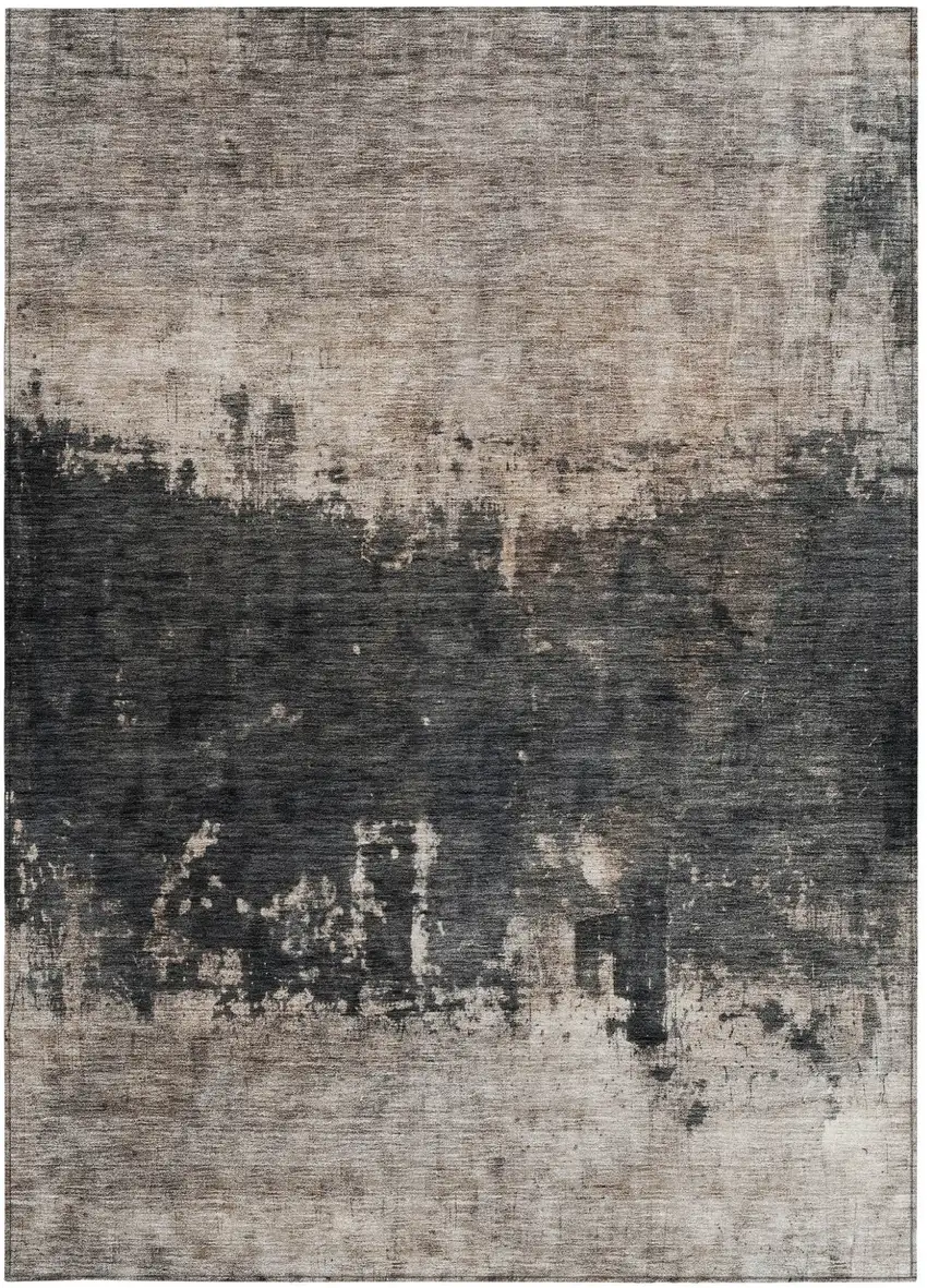 Taupe And Charcoal Abstract Washable Indoor Outdoor Area Rug Photo 5