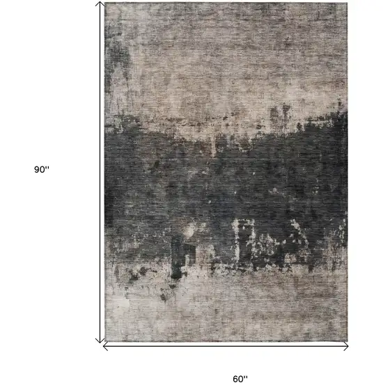 Taupe And Charcoal Abstract Washable Indoor Outdoor Area Rug Photo 3