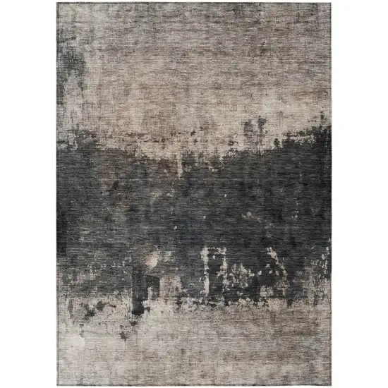Taupe And Charcoal Abstract Washable Indoor Outdoor Area Rug Photo 2