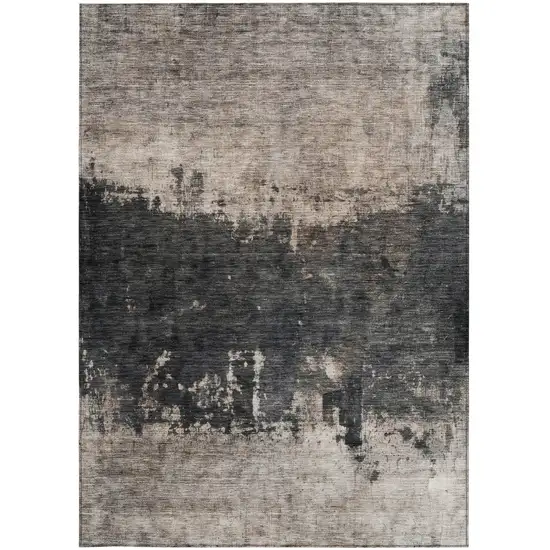 Taupe And Charcoal Abstract Washable Indoor Outdoor Area Rug Photo 7
